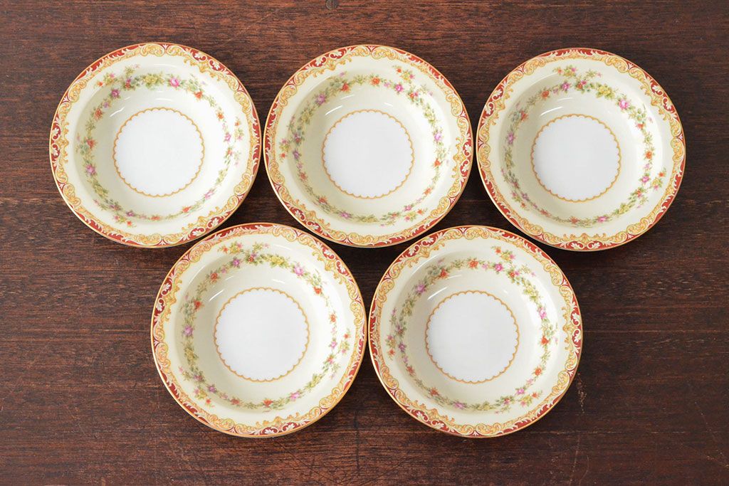 戦前　オールドノリタケ　Noritake　ティーポット・蓋物・皿など7点(ヤジロベー印、洋食器)(R-052701)