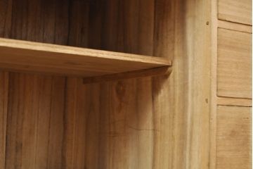 和製アンティーク　上手物　指物工芸家具　総栓材　明るい木色と深みのある木色のコントラストが映えるシャッター収納棚(蛇腹、小引き出し)(R-052712)