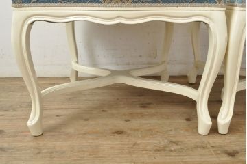 中古　フランス高級輸入家具　爽やかな色合いが美しいラタンバックアームチェア2脚セット(ダイニングチェア、椅子)(2脚定価 約40万円)(R-052716)