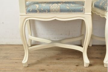 中古　フランス高級輸入家具　爽やかな色合いが美しいラタンバックアームチェア2脚セット(ダイニングチェア、椅子)(2脚定価 約40万円)(R-052716)