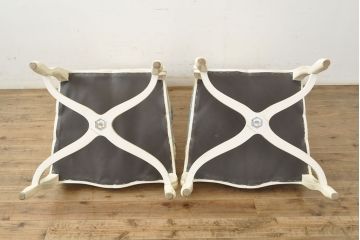 中古　フランス高級輸入家具　爽やかな色合いが美しいラタンバックアームチェア2脚セット(ダイニングチェア、椅子)(2脚定価 約40万円)(R-052716)