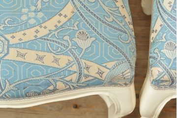 中古　フランス高級輸入家具　爽やかな色合いが美しいラタンバックチェア4脚セット(ダイニングチェア、椅子)(1脚定価 約12万円)(R-052719)