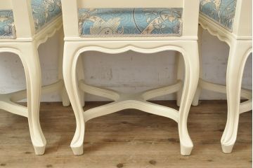 中古　フランス高級輸入家具　爽やかな色合いが美しいラタンバックチェア4脚セット(ダイニングチェア、椅子)(1脚定価 約12万円)(R-052719)