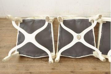 中古　フランス高級輸入家具　爽やかな色合いが美しいラタンバックチェア4脚セット(ダイニングチェア、椅子)(1脚定価 約12万円)(R-052719)