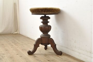 和製アンティーク　大正ロマン　ナラ材　重厚感のある凝ったつくりが魅力的なスツール(丸椅子、回転椅子、イス)(R-052721)