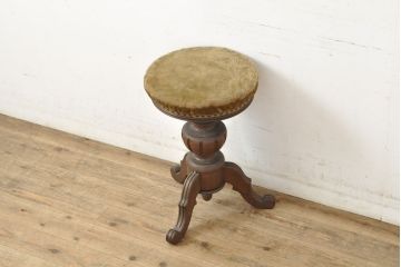 和製アンティーク　大正ロマン　ナラ材　重厚感のある凝ったつくりが魅力的なスツール(丸椅子、回転椅子、イス)(R-052721)