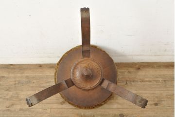 和製アンティーク　大正ロマン　ナラ材　重厚感のある凝ったつくりが魅力的なスツール(丸椅子、回転椅子、イス)(R-052721)