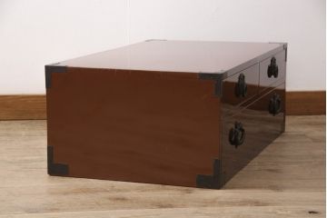 中古　特注品　木地呂塗り　珍しいデザインと漆の美しさが目を引く岩谷堂箪笥ローボード(テレビボード、引き出し、ローチェスト、たんす)(R-052724)