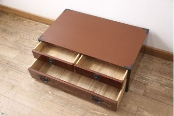 中古　特注品　木地呂塗り　珍しいデザインと漆の美しさが目を引く岩谷堂箪笥ローボード(テレビボード、引き出し、ローチェスト、たんす)(R-052724)