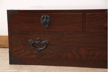 中古　特注品　木地呂塗り　珍しいデザインと漆の美しさが目を引く岩谷堂箪笥ローボード(テレビボード、引き出し、ローチェスト、たんす)(R-052724)