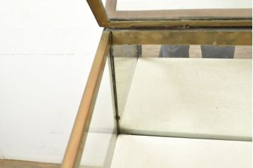 フランスアンティーク　激レアデザイン!　真鍮枠と木脚の組み合わせがおしゃれな、アイランドタイプガラスケース(ショーケース、店舗什器)(R-052729)