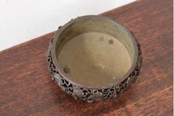 在銘　古銅　瓢箪透かし唐草　香炉(本間琢斎?、高岡銅器)(R-052741)