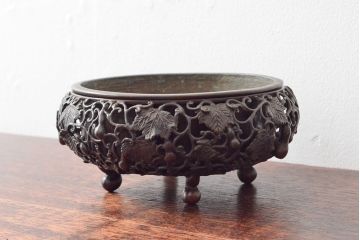 在銘　古銅　瓢箪透かし唐草　香炉(本間琢斎?、高岡銅器)(R-052741)