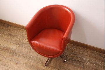 中古　極美品　上質　MASCHERONI(マスケローニ)　艶やかな本革が高級感漂うパーソナルチェア(定価約80万円)(アームチェア、回転チェア、ラウンジチェア)(R-052745)