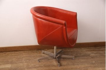 中古　極美品　上質　MASCHERONI(マスケローニ)　艶やかな本革が高級感漂うパーソナルチェア(定価約80万円)(アームチェア、回転チェア、ラウンジチェア)(R-052745)