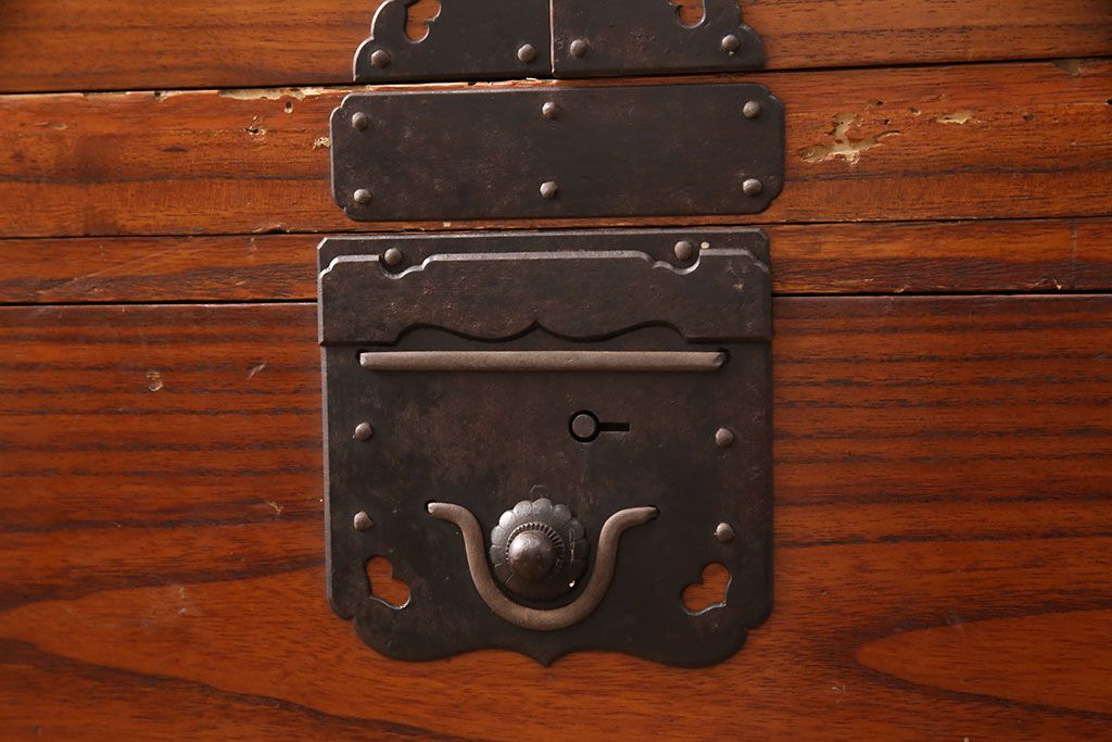 和製アンティーク　美品　上手物　総桐材　漆がきれいな観音開き時代箪笥(収納箪笥、桐箪笥、桐たんす、重ねタンス、引き出し)(R-052749)