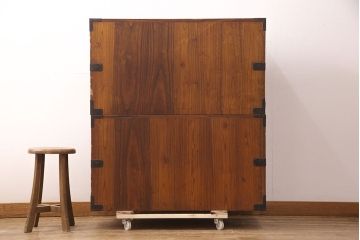 和製アンティーク　美品　上手物　総桐材　漆がきれいな観音開き時代箪笥(収納箪笥、桐箪笥、桐たんす、重ねタンス、引き出し)(R-052749)