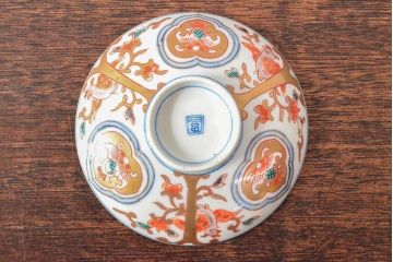 明治期　伊万里焼　色絵染付　蓋茶碗3客(和食器)(R-052755)