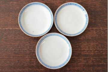 明治期　伊万里焼　色絵染付　蓋茶碗3客(和食器)(R-052755)