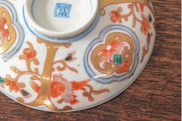明治期　伊万里焼　色絵染付　蓋茶碗3客(和食器)(R-052756)