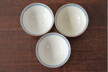 明治期　伊万里焼　色絵染付　蓋茶碗3客(和食器)(R-052756)