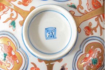明治期　伊万里焼　色絵染付　蓋茶碗3客(和食器)(R-052756)