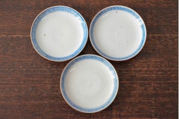 明治期　伊万里焼　色絵染付　蓋茶碗3客(和食器)(R-052756)