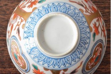 明治期　伊万里焼　色絵染付　蓋茶碗3客(和食器)(R-052756)