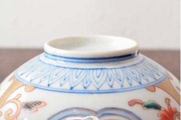 明治期　伊万里焼　色絵染付　蓋茶碗3客(和食器)(R-052757)