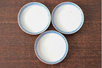 明治期　伊万里焼　色絵染付　蓋茶碗3客(和食器)(R-052757)
