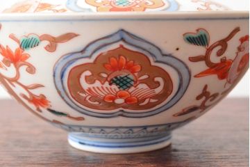 明治期　伊万里焼　色絵染付　蓋茶碗3客(和食器)(R-052757)