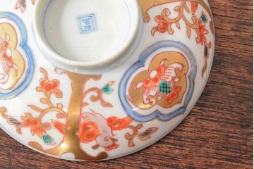 明治期　伊万里焼　色絵染付　蓋茶碗3客(和食器)(R-052758)