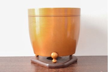 明治〜大正　色の綺麗な三足真鍮火鉢(唐金、手あぶり、火箸付)(R-052759)