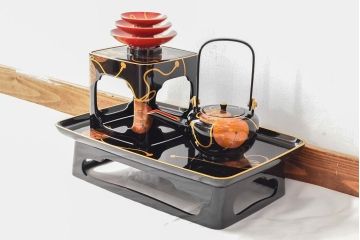 輪島塗　朝楓作　鈴五聖子蒔絵　木製屠蘇器(漆器、箱付)(R-052760)
