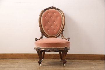 高級品　イギリスアンティーク　マホガニー材　希少サイズ!　キャスター付きで使い勝手もいい子供用チェア(椅子)(R-052764)