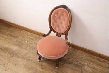 高級品　イギリスアンティーク　マホガニー材　希少サイズ!　キャスター付きで使い勝手もいい子供用チェア(椅子)(R-052764)