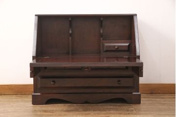 中古　美品　九州民芸家具　深い色味が魅力的なライティングビューロー(簿記机、在宅ワーク、在宅用引き出し、ワークデスク)(R-052774)