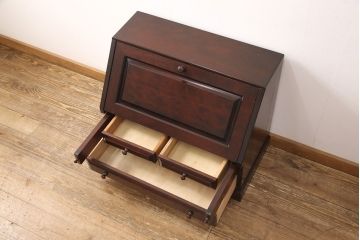 中古　美品　九州民芸家具　深い色味が魅力的なライティングビューロー(簿記机、在宅ワーク、在宅用引き出し、ワークデスク)(R-052774)
