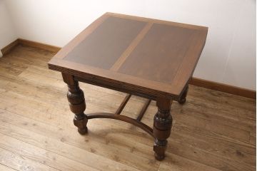 イギリスアンティーク　オーク材　脚の凝ったデザインが美しいドローリーフテーブル(エクステンションテーブル、ダイニングテーブル)(R-052776)