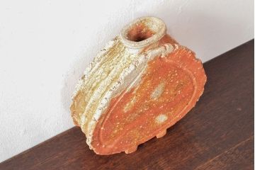 古谷道生　信楽扁壷　花入(共箱、花器)(R-052785)