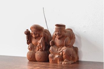 大正十三年　土田照清　恵比寿　大黒　木彫(在銘、作家物)(R-052791)