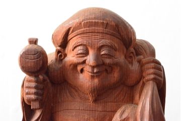 大正十三年　土田照清　恵比寿　大黒　木彫(在銘、作家物)(R-052791)