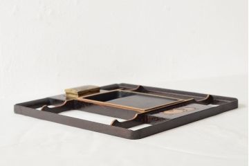 明治期　梨地螺鈿高蒔絵　鶏図　木製硯箱(漆器、書道具)(R-052792)