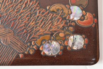 明治期　梨地螺鈿高蒔絵　鶏図　木製硯箱(漆器、書道具)(R-052792)