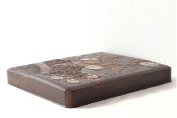 明治期　梨地螺鈿高蒔絵　鶏図　木製硯箱(漆器、書道具)(R-052792)
