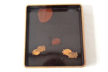 明治期　梨地螺鈿高蒔絵　鶏図　木製硯箱(漆器、書道具)(R-052792)