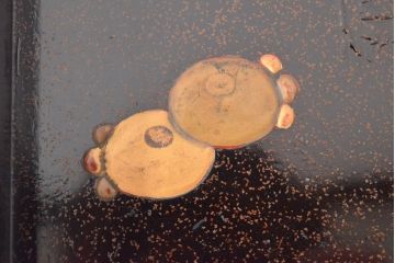 明治期　梨地螺鈿高蒔絵　鶏図　木製硯箱(漆器、書道具)(R-052792)
