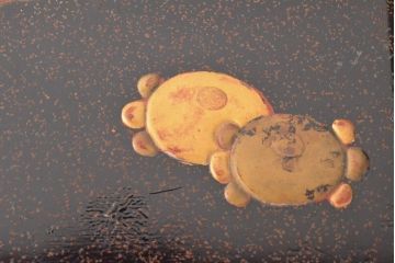 明治期　梨地螺鈿高蒔絵　鶏図　木製硯箱(漆器、書道具)(R-052792)