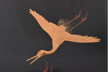 明治期　鶴亀の図　内梨地　蒔絵　木製文箱(書箱、漆器)(R-052793)