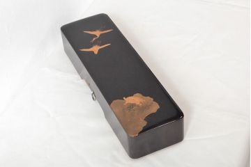 明治期　鶴亀の図　内梨地　蒔絵　木製文箱(書箱、漆器)(R-052793)